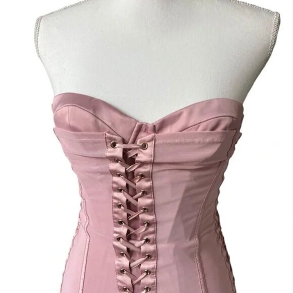 Oh Polly Emira Satin Lace-Up Corset Bandeau Micro Mini Dress 8 Mauve Bodycon - Picture 8 of 14